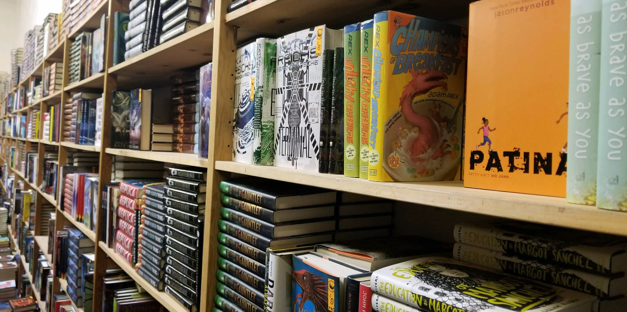 Wall of books at PBC Warehouse